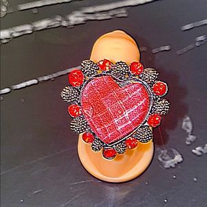 Adjustable red heart shaped diamond ring